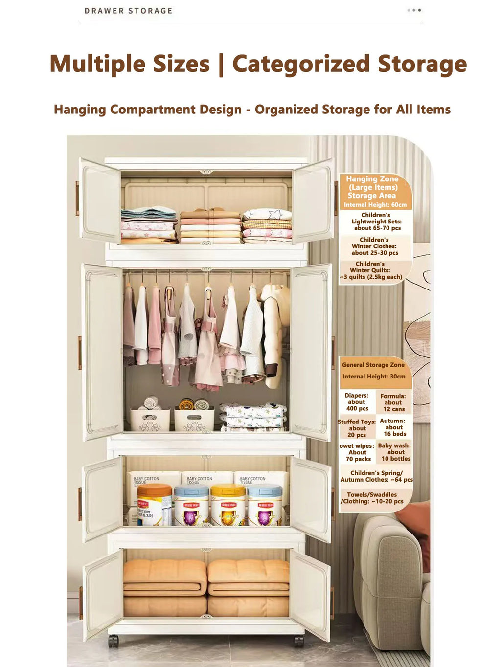 Thickened Multi-Layer Plastic Storage Cabinet for Home Bedroom Baby Closet Organizer No Installation Needed for Snacks And Toys