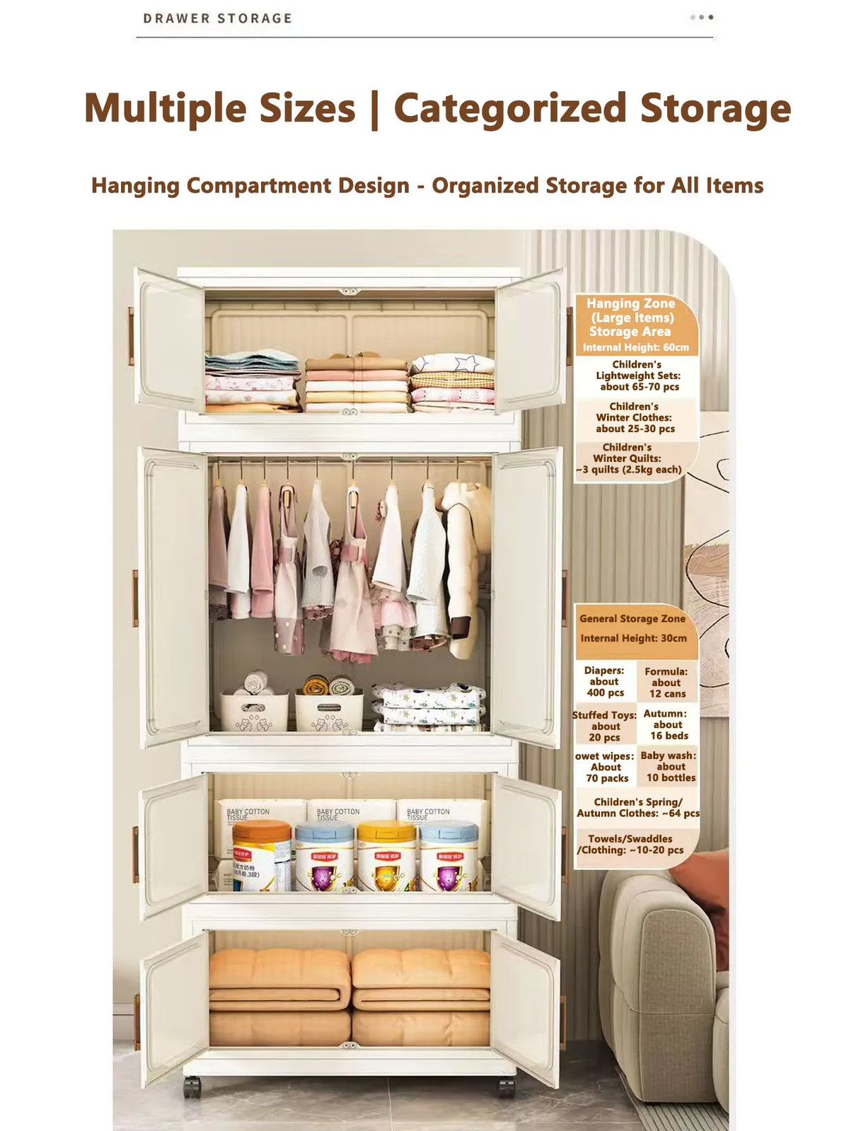 Thickened Multi-Layer Plastic Storage Cabinet for Home Bedroom Baby Closet Organizer No Installation Needed for Snacks And Toys