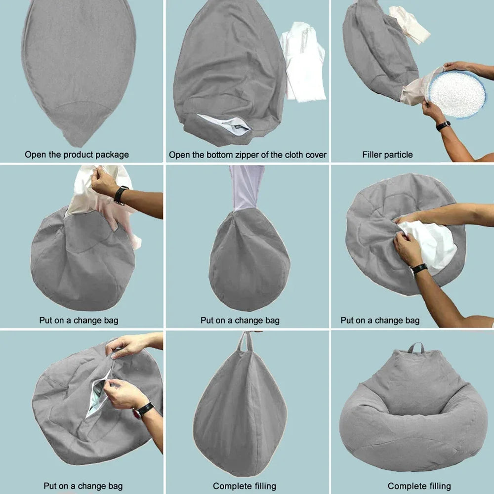 Large Bean Bag Chair Sofa Cover Comfortable Outdoor Lazy Seat Bag Couch Cover without Filler for Adults Kids Soft Tatami Chairs