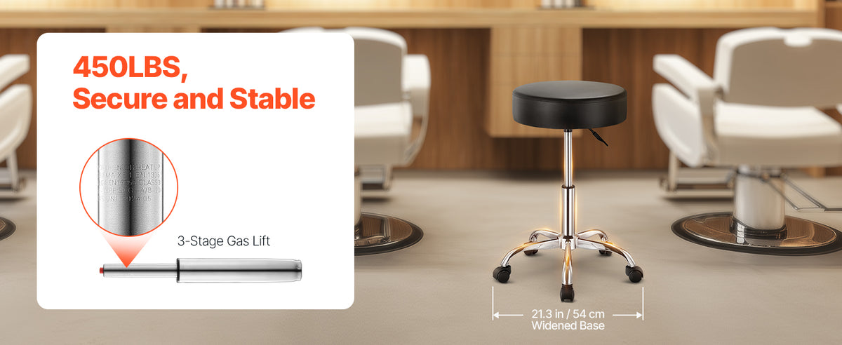 SucceBuy Rolling Stool w/ Wheels 450 LBS Weight Capacity Round Rolling Stool Chair Height Adjustable for Salon Spa Tattoo Clinic
