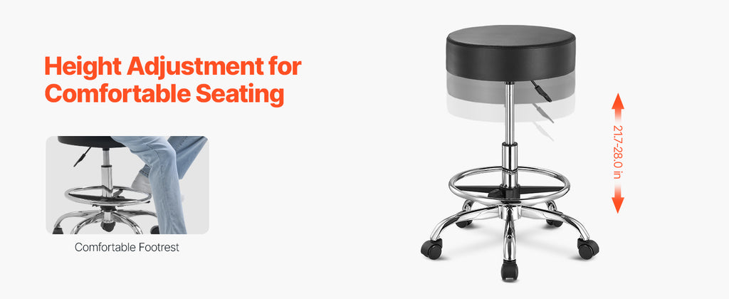 SucceBuy Rolling Stool w/ Wheels 450 LBS Weight Capacity Round Rolling Stool Chair Height Adjustable for Salon Spa Tattoo Clinic