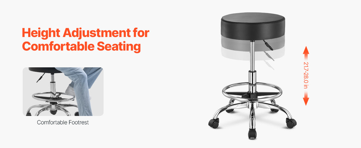 SucceBuy Rolling Stool w/ Wheels 450 LBS Weight Capacity Round Rolling Stool Chair Height Adjustable for Salon Spa Tattoo Clinic