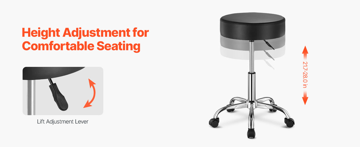 SucceBuy Rolling Stool w/ Wheels 450 LBS Weight Capacity Round Rolling Stool Chair Height Adjustable for Salon Spa Tattoo Clinic
