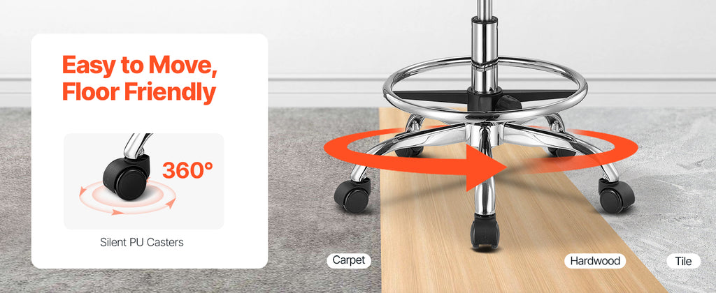 SucceBuy Rolling Stool w/ Wheels 450 LBS Weight Capacity Round Rolling Stool Chair Height Adjustable for Salon Spa Tattoo Clinic